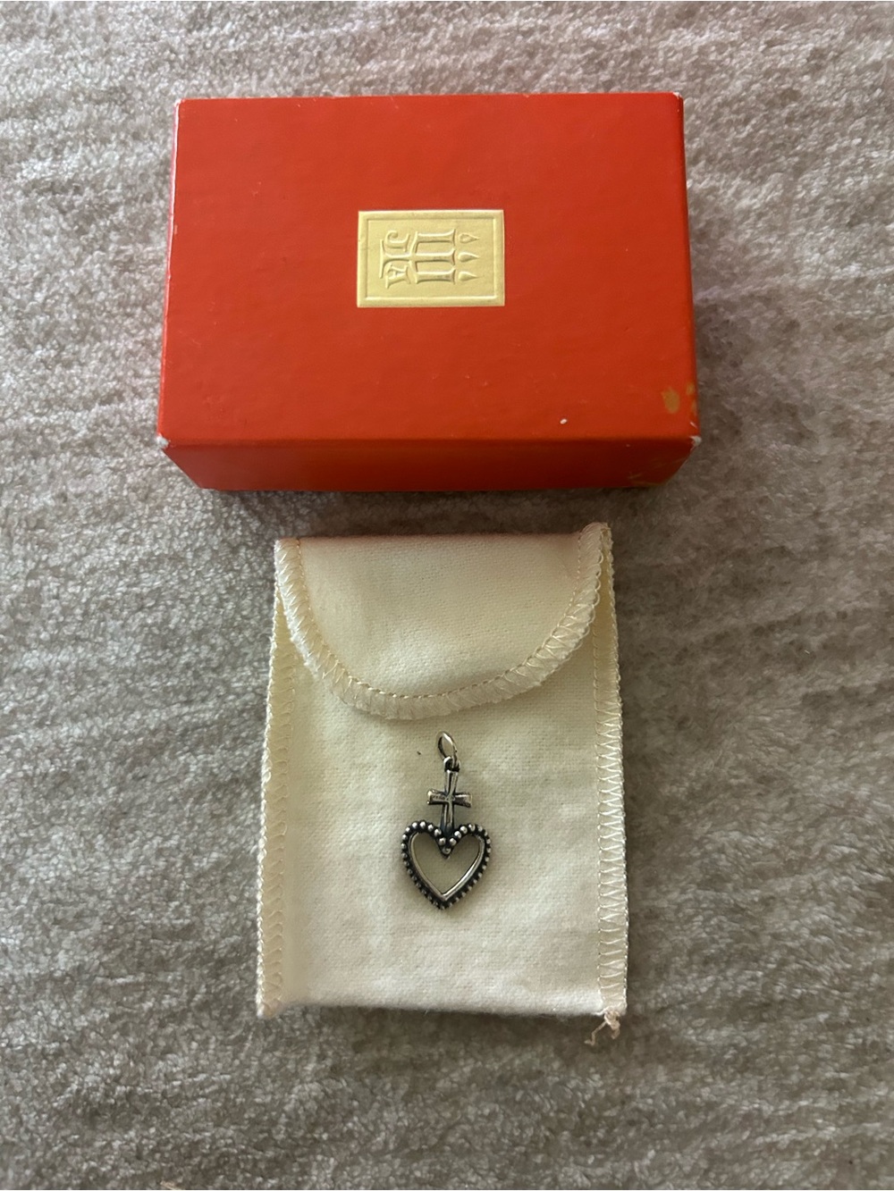 James Avery Silver Beaded Heart with Cross Pendant